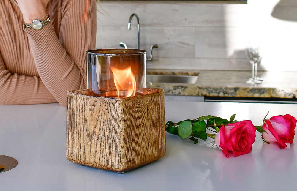 Ethanol Tabletop Fireplace –  Wood Grain Round