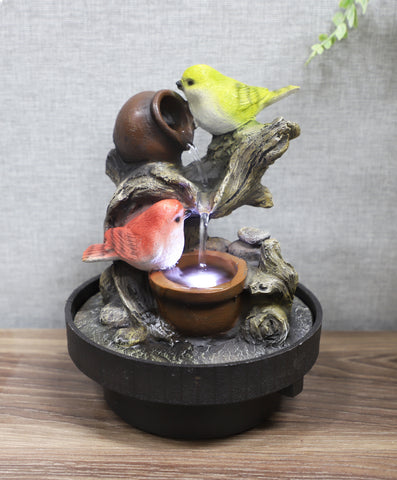 Birds Waterfall Desktop Fountain With Color LED Lighting