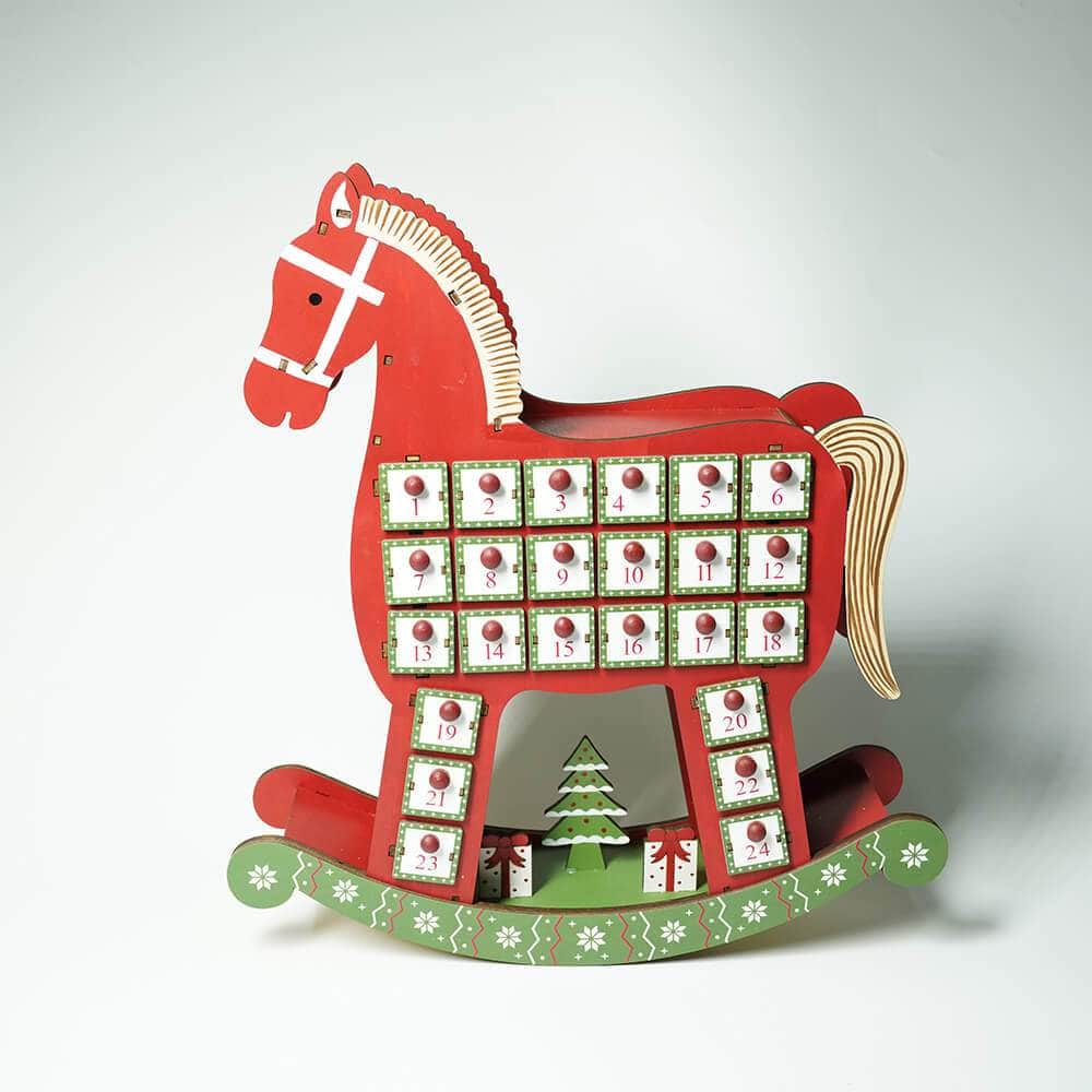 Figure 7: Ferrisland Countdown To Christmas Red Wooden Horse Led MDF Holiday Advent Calendar