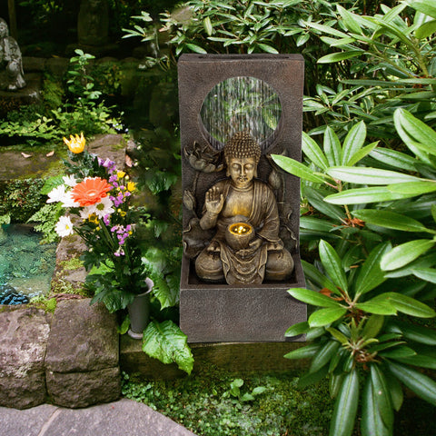 27.6"  Zen Meditating Buddha Water Outdoor Fountain