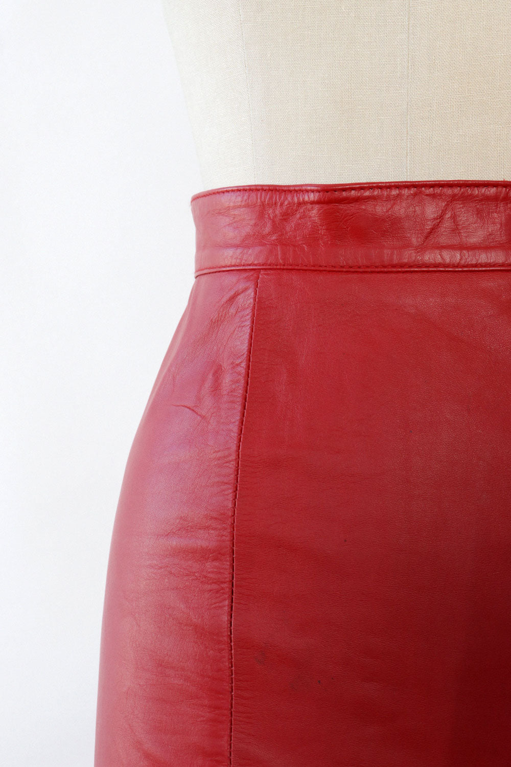 Red Leather Panelled Pencil Skirt