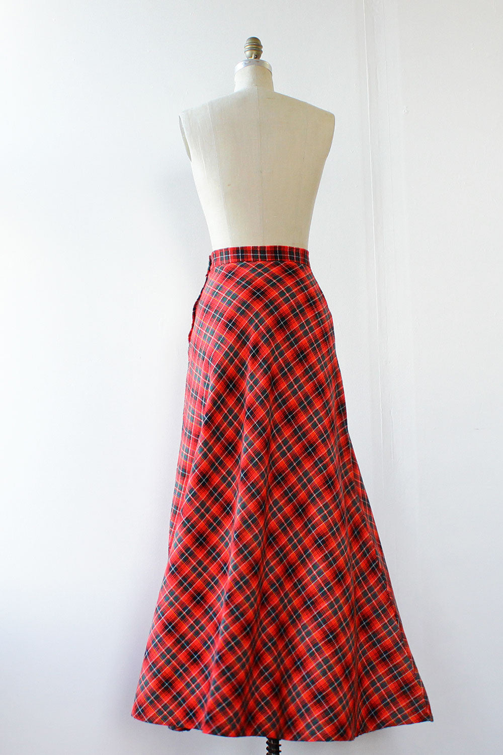 red tartan maxi skirt