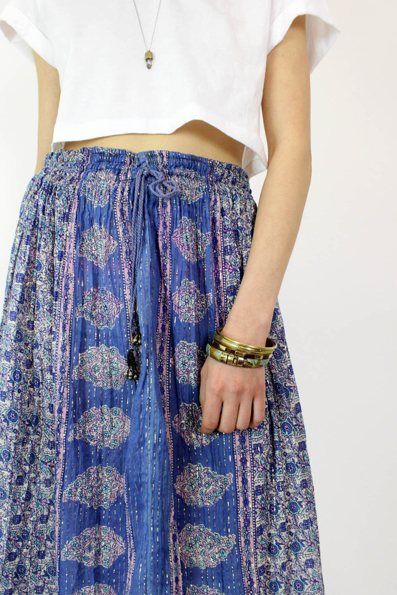 Metallic Sky Blue Gauze Indian Skirt 