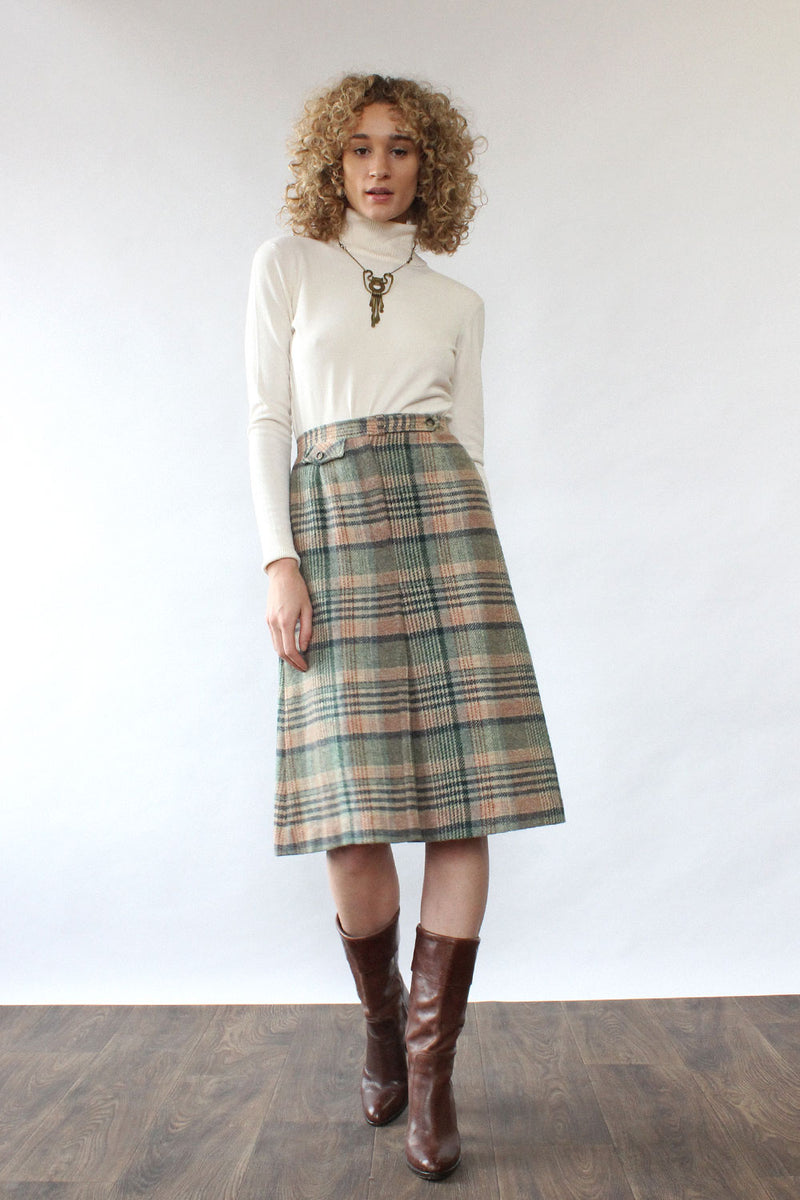 Sage Plaid Wool Skirt S – OMNIA