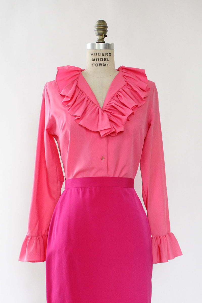 hot pink ruffle blouse