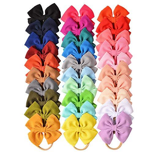 Photo 1 of 30 PCS Big Bows Baby Nylon Headbands Hairbands Hair Bows Elastics for Baby Girls Newborn Infant Toddler Child Hair Accessories