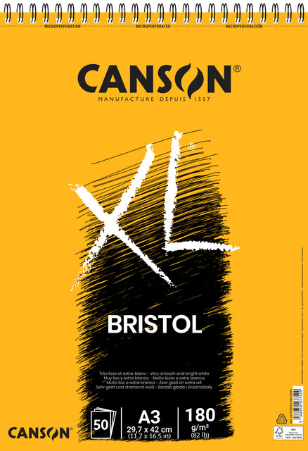 Tekenblok Canson XL Bristol A3 50v 180gr