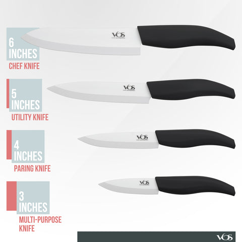 Vos Ceramic Knife Set | Ceramic Knives Set For Kitchen | Ceramic Kitchen  Knives With Covers | Ceramic Paring Knife 4, 5, 6 Inch (Black)