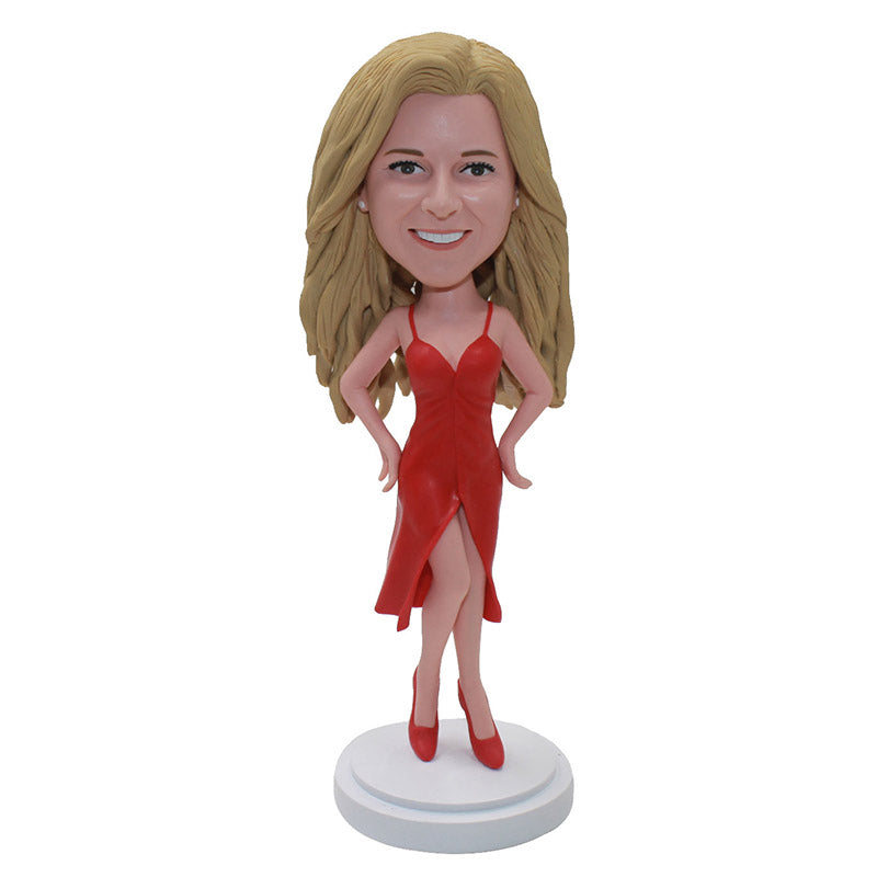 Custom Sex Bobblehead In A Red Dress Hands On Waist Pose 