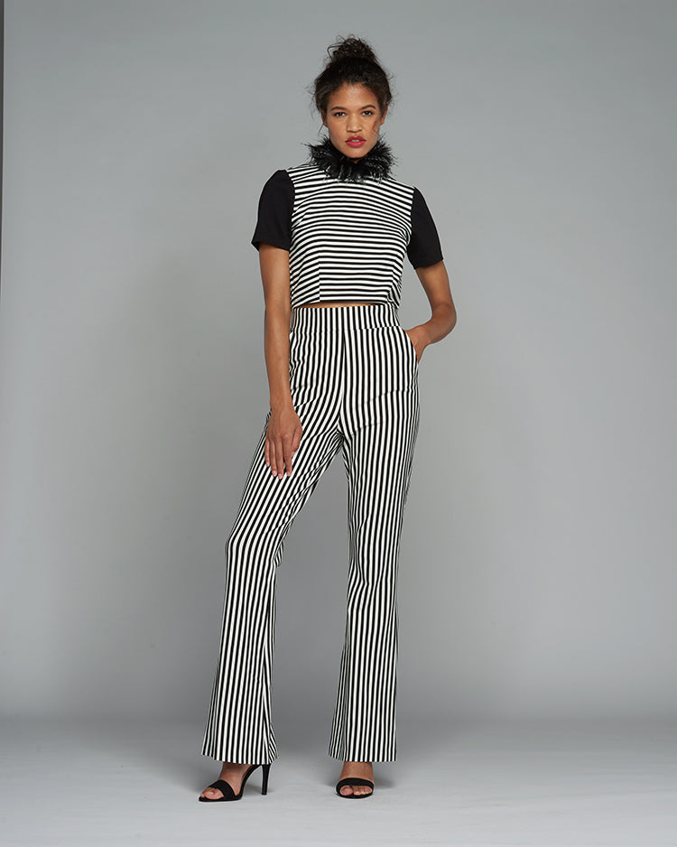 black and white striped two piece pants set