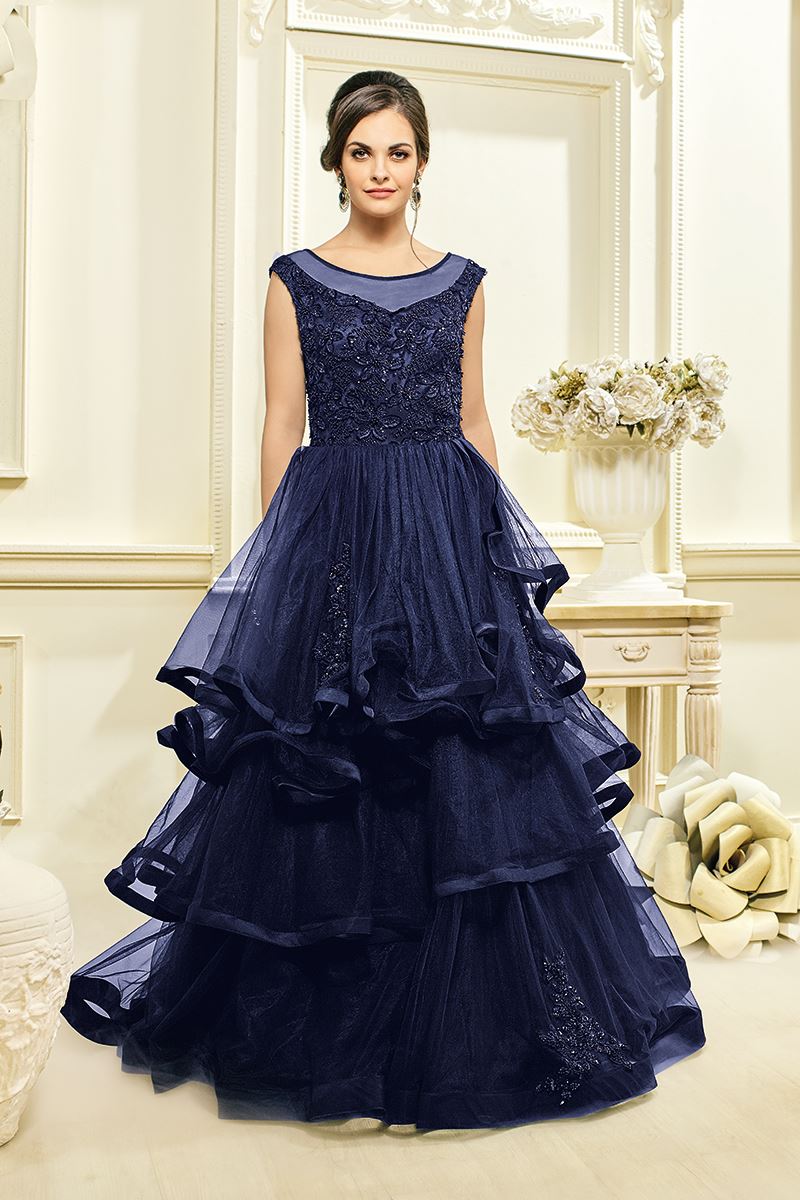 long blue gown designs