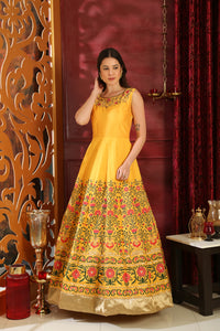 Love Relatively Yellow Silk Sequence & Cutdana Zardosi Hand Work With Sweetest Fairly Long Gown