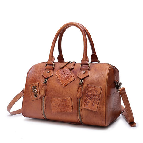 Vintage Leather Purse Boston Handbags Purse Shoulder Crossbody Bags