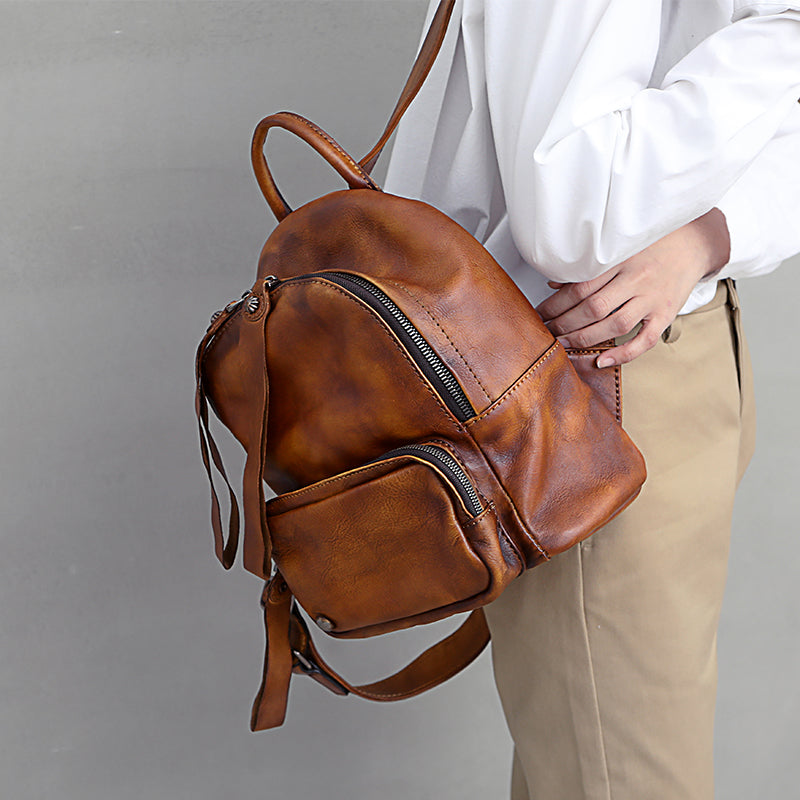 distressed leather backpack