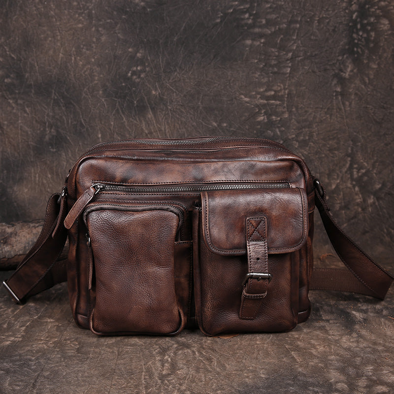 Mens Distressed Leather Messenger Bag Side Shoulder Bag – iLeatherhandbag