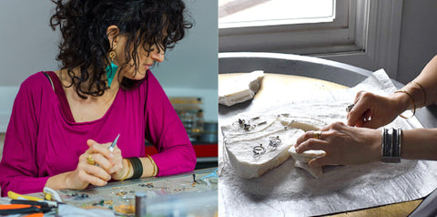 Jewelry Designer Sara Silvio working in her studio