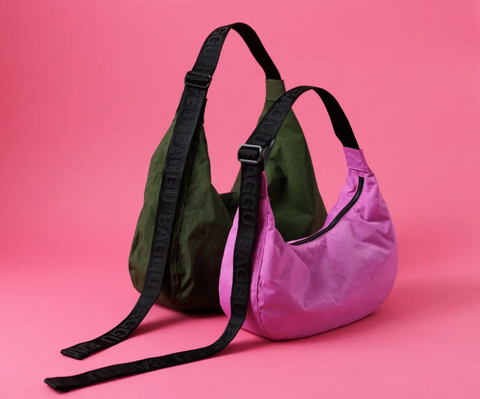 Baggu Large Green Crescent Bag and Medium Extra Pink Crescent