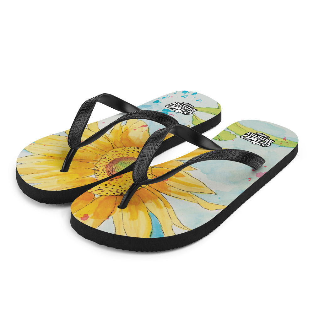 flip flops with sunflower logo