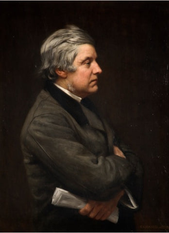 John Hancock, a well dressed man with grey hair holding a newspaper looking to the right