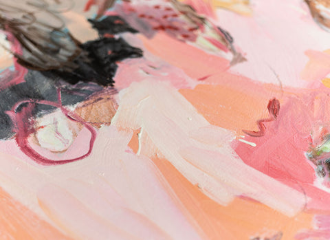 Peach, pink and black paint close up photograph showing brush strokes