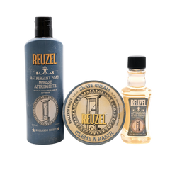 reuzel holiday gift guide sleigh the shave featuring shave cream, astringent foam, aftershave