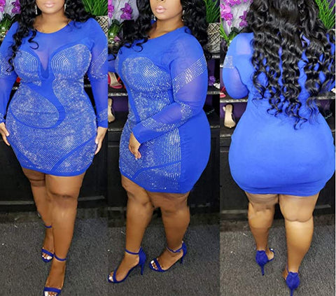 PLUS SIZE CLUB WEAr_dress_sexy_women_BBW_BBL_Blue_Bodycon_mini