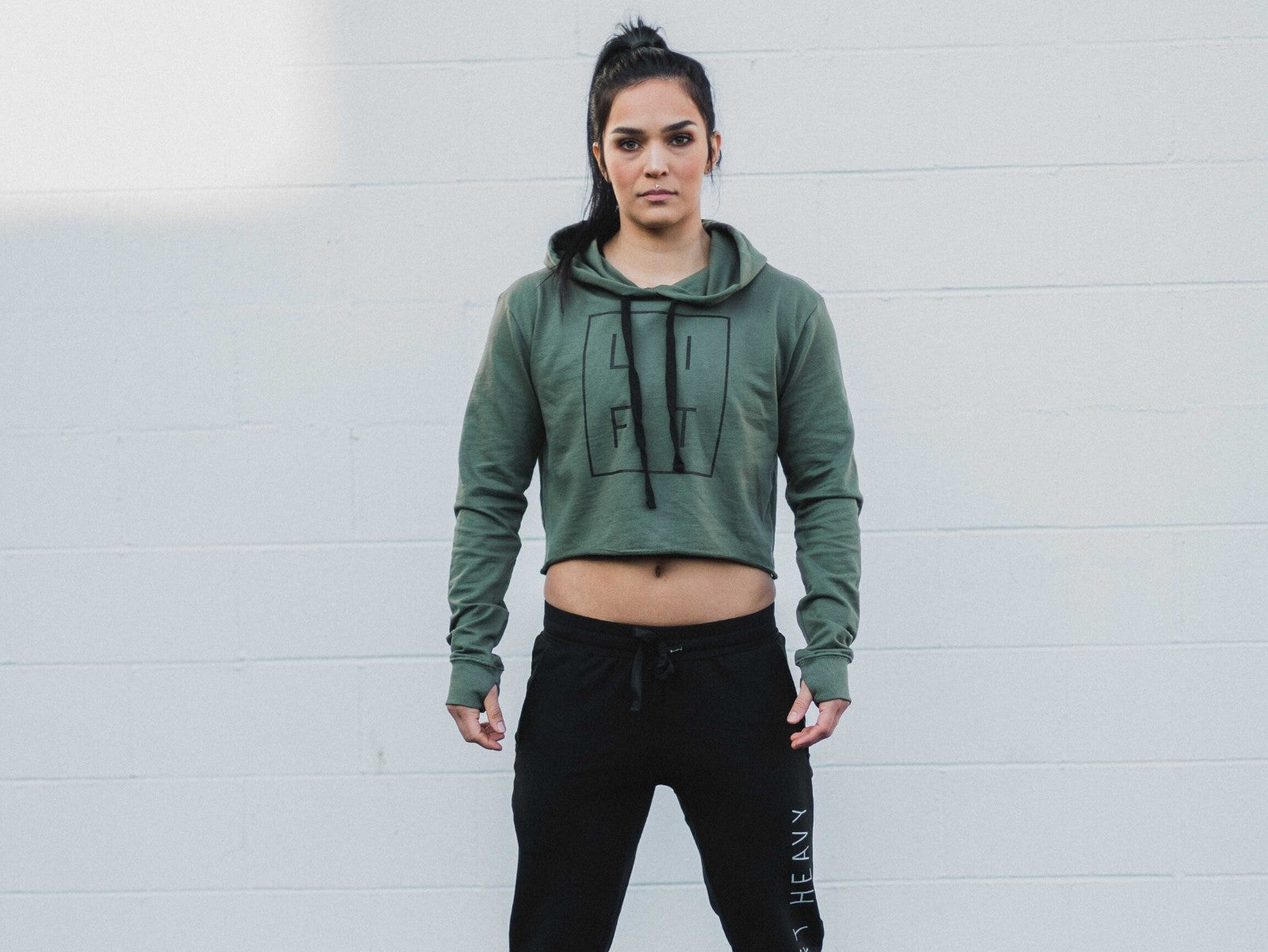 army green cropped hoodie