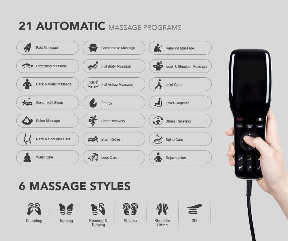 21 Auto Programs & 6 Massage Styles