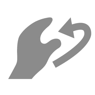 a grey hand holding a curved arrow