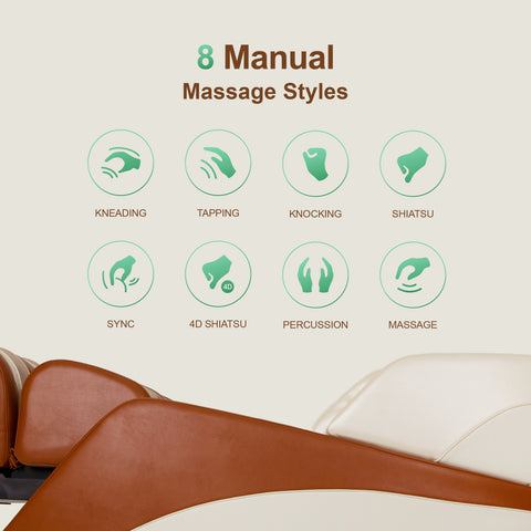 8 Massage Styles (Kneading, Tapping, knocking, Shiatsu, sync, 4D Shiatsu, Percussion, Massage)