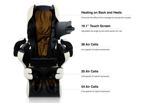 Heating on back and heels, 10.1" touch screen, 38 air cells, 20 air cells, 54 air cells
