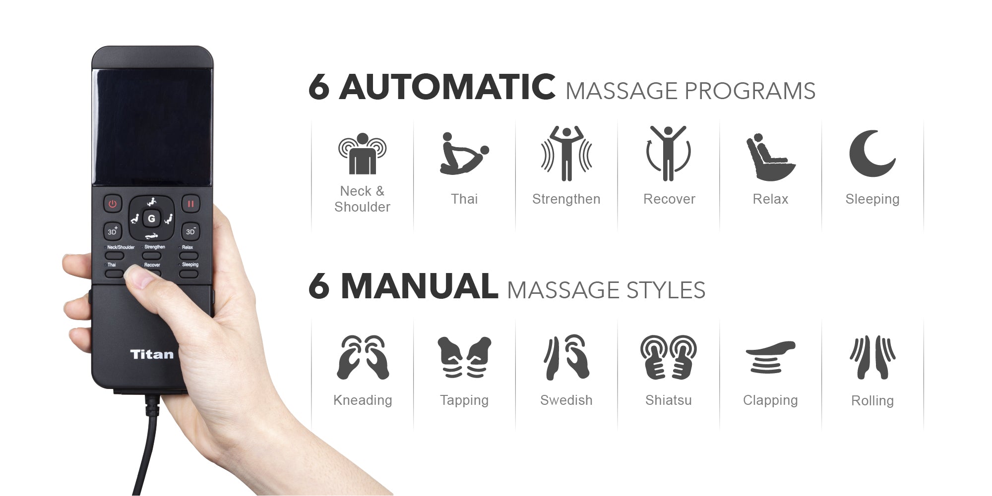 6 Auto massage and 6 manual massage programs