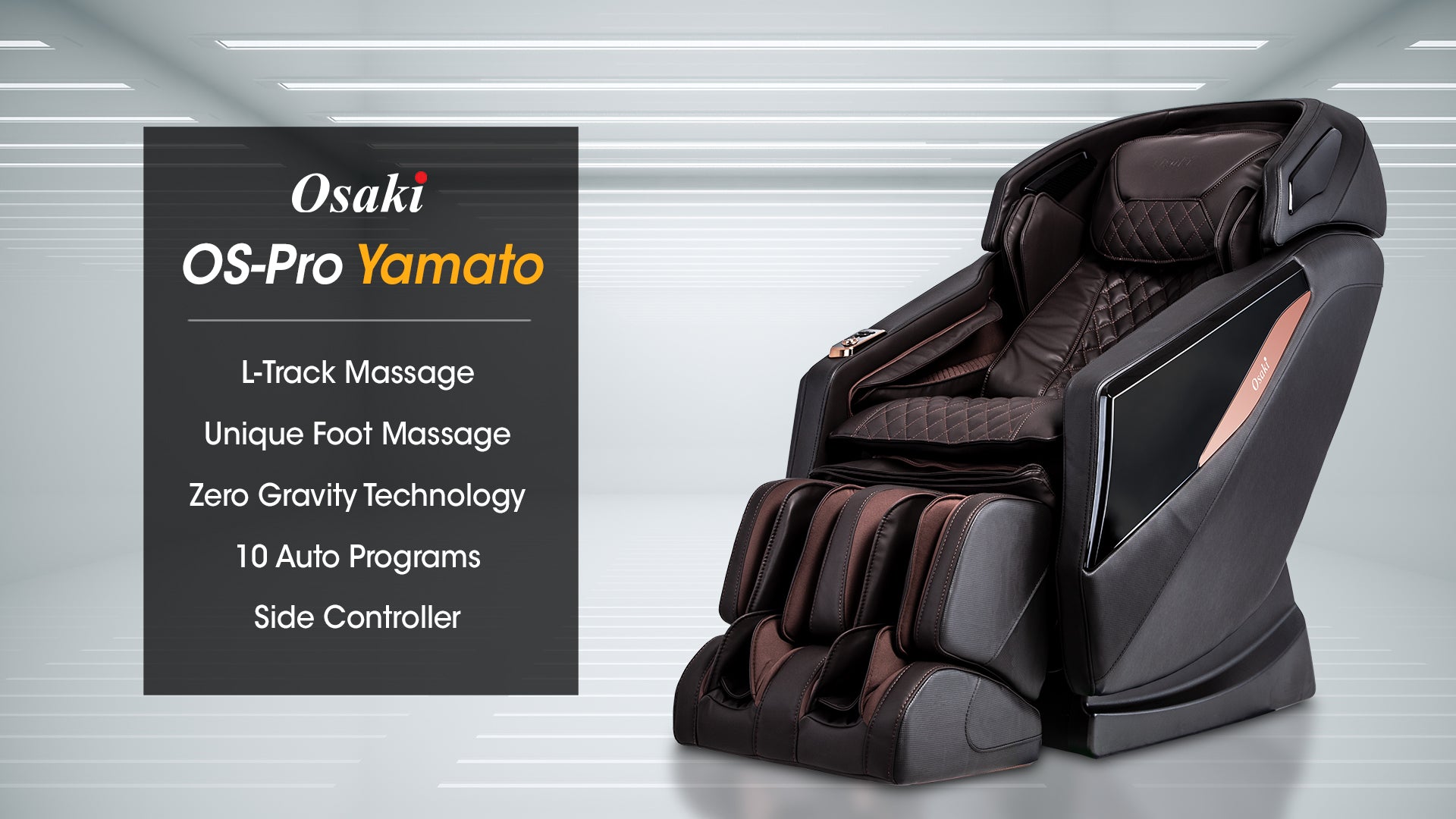 OS-Pro Yamato : L-Track Massage, Unique Foot Massage, Zero Gravity Technology, 10 Auto Programs, Side Controller