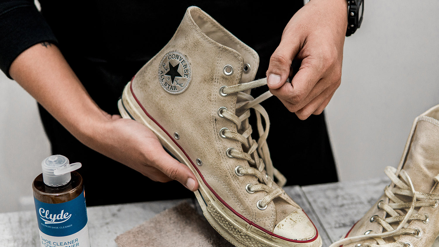 To Clean: (Converse 70 High "Off-White") – Clyde Premium Shoe Cleaner