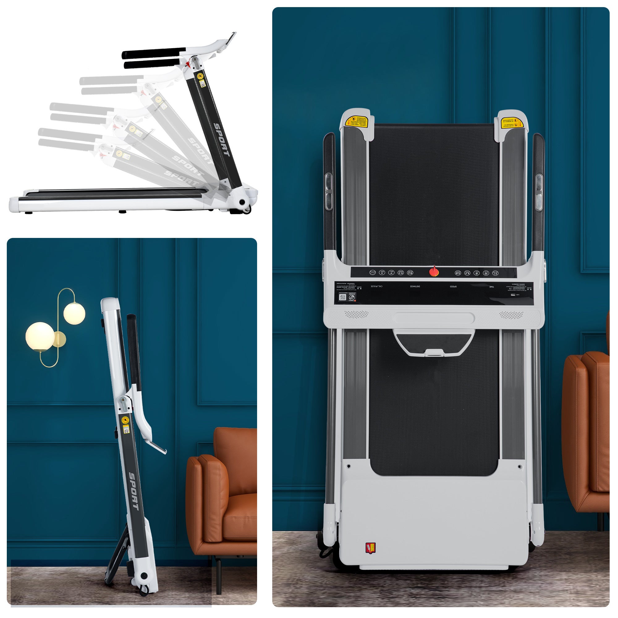 Portable Compact Treadmill;Electric Motorized 3.5HP;14KM/H;Medium Running Machine Motorised Gym 330lbs;Foldable for Home Gym Fitness Workout Jogging Walking;Bluetooth Speaker APP FITIME