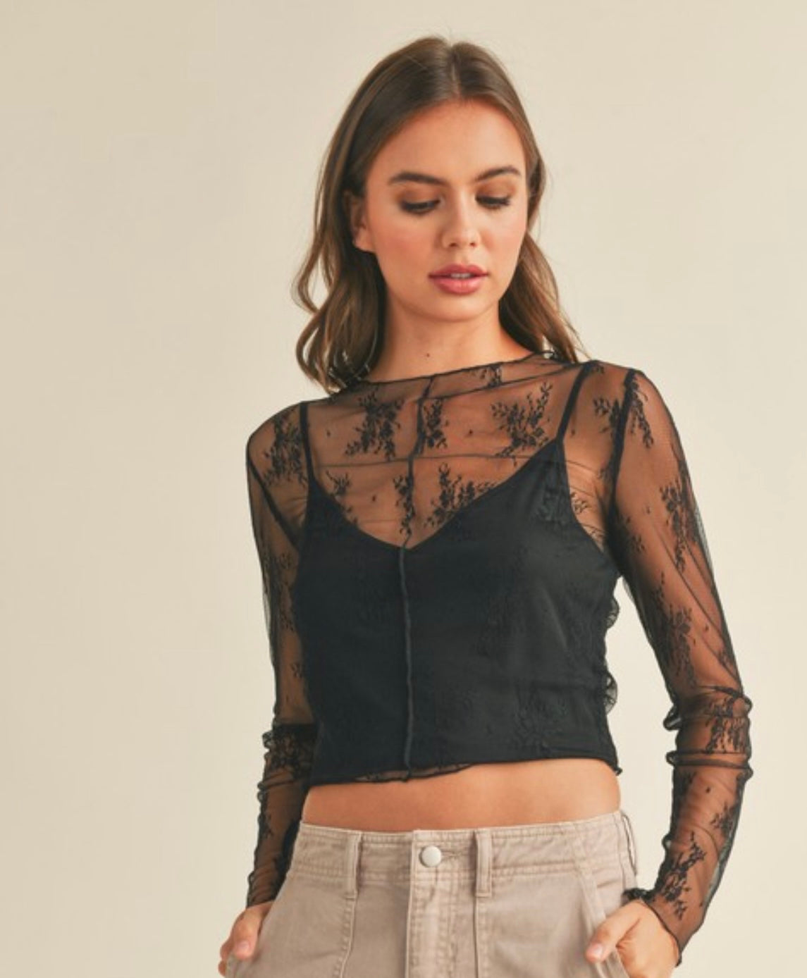 Black Lace Top with Lining Insert - Front Porch Boutique, LLC.