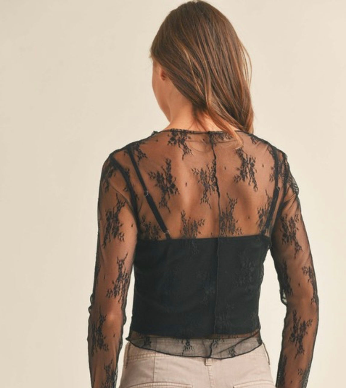 Black Lace Top with Lining Insert - Front Porch Boutique, LLC.