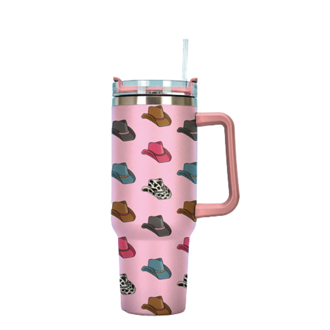 Pink Stainless Steel Tumbler With Handle