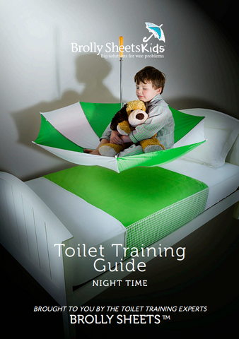 Screenshot of the front cover to Brolly Sheets’ night-time toilet training guide.
