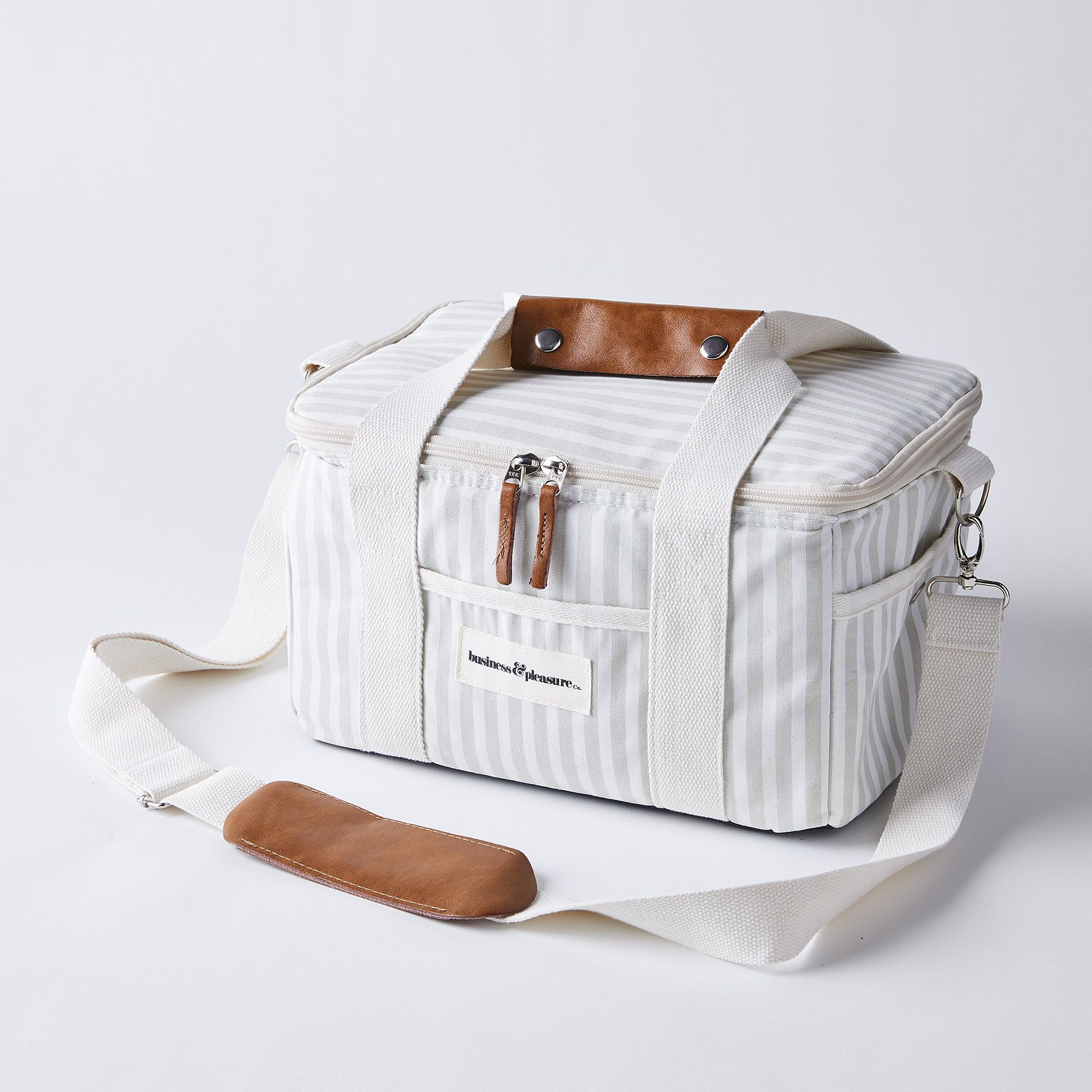 Vintage-Inspired Striped Canvas Coolers - a9c9344f-6fc0-41ff-8a48-3357bdb363ba--2021-0405_business-and-pleasure_premium-beach-cooler_laurens-sage-stripe_silo_ty-mecham_1