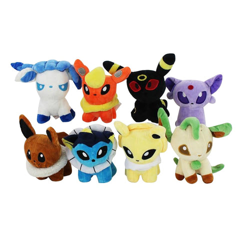 Nachtara, Eevee, Psiana, Blitza, Aquana, Flamara, Glaziola, Folipurba cuddly toys