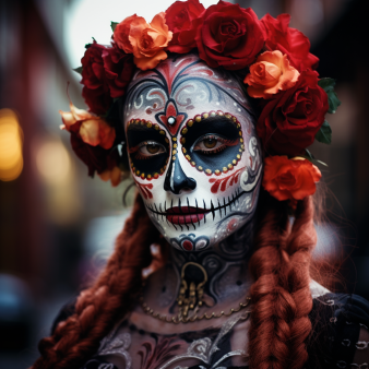 maquillage tête de mort mexicaine dans la rue