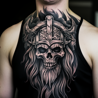 tatouage tête de mort viking