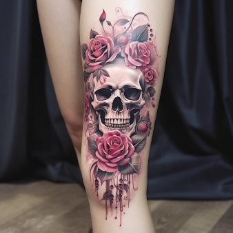 Tatouage Tête de mort Rois Fleurs