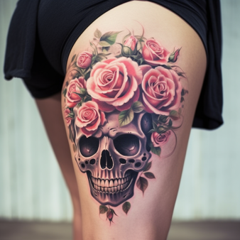 tatouage tête de mort fleur