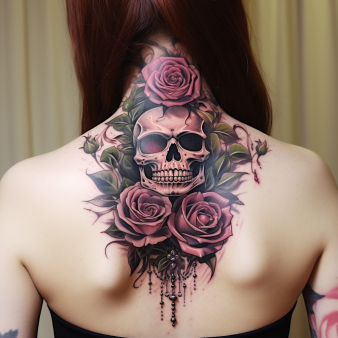 tatouage tête de mort rose femme