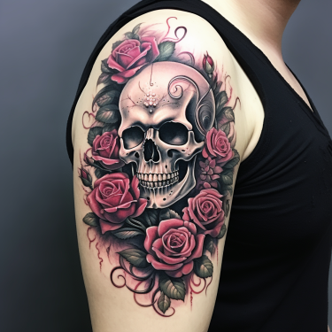 Tatouage tête de mort bougie et rose