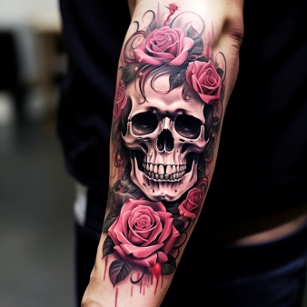 tatouage tête de mort rose avant bras homme