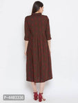 Stylish Brown Viscose Rayon Printed Shirt Collar A-Line Dress For Women