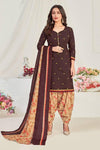 Stylish Cotton Brown Printed Dress Material With Dupatta Set For Women GlowRoad